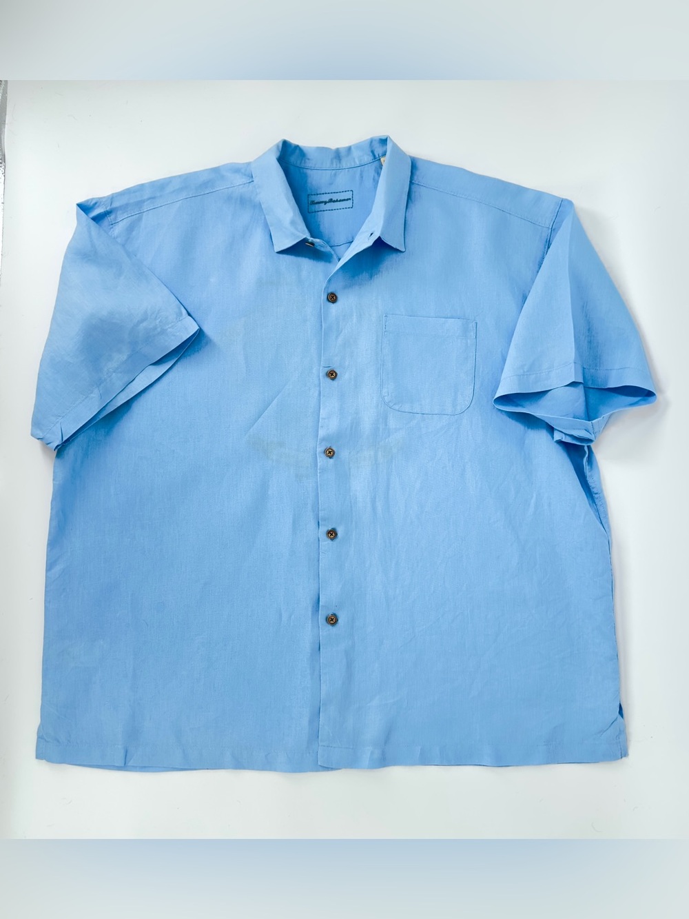 Tommy Bahama 100% Linen Embroidered Design Light Blue Short-Sleeve Camp XXL